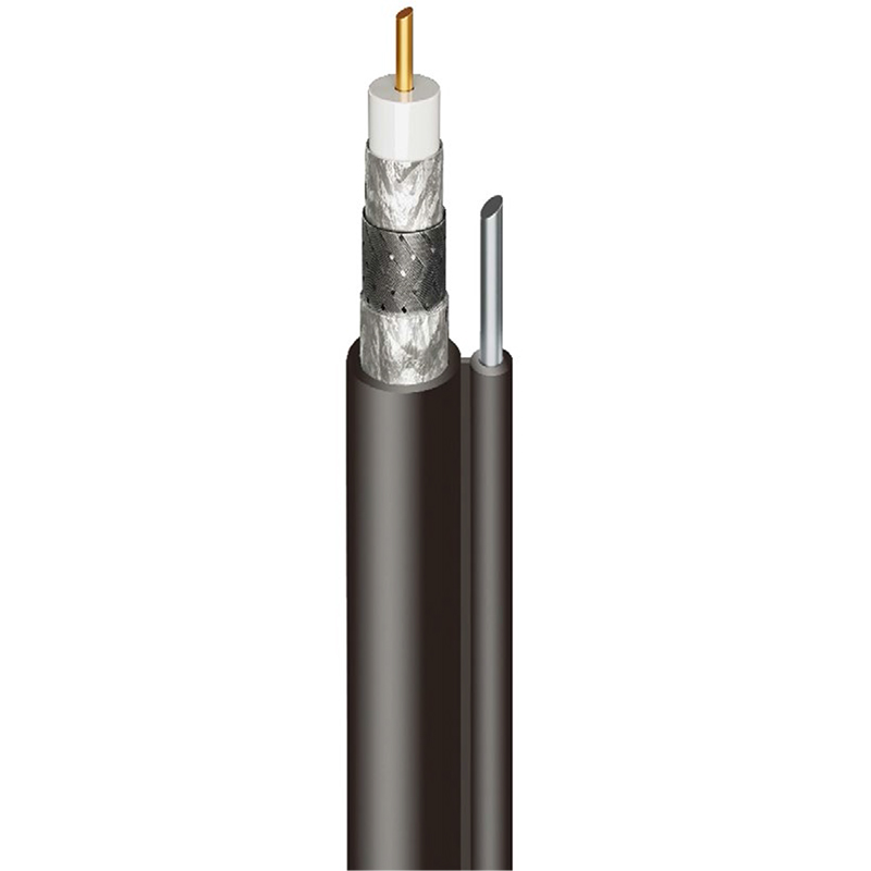 S11TSBVM1P, 75 0hm Coaxial Drop Cable,Series 11, 77% Tri-shield Black PVC JacketWith Messenger