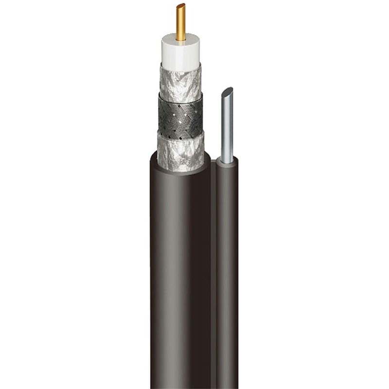 S677TSBVM1P, 75 0hm Coaxial Drop Cable,Series 6, 77% Tri-shield Black PVC JacketWith Messenger